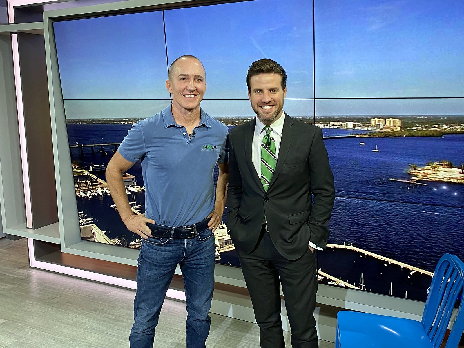 Global Roofing & Contracting owner on a local TV news set