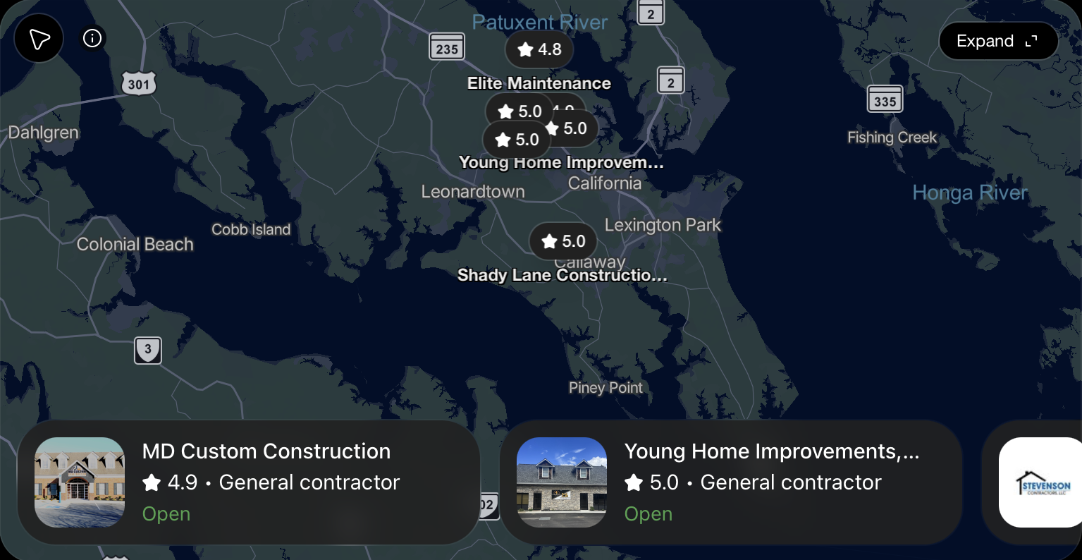 Live ChatGPT result, September 2026: "best general contractors in Hollywood, Maryland." Ranked #1, labeled "Best overall."
